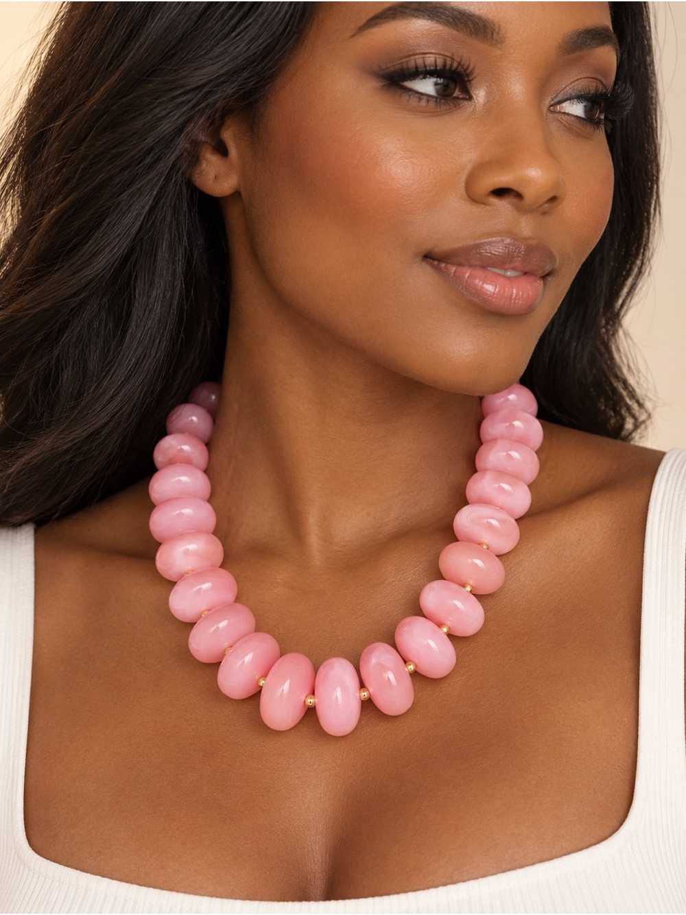 Chunky Pink Beaded Statement Necklace - Women Jewelry